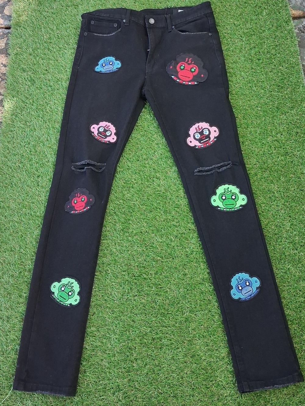 Never Broke Again black jeans Mens Size 32 monkey Patches
